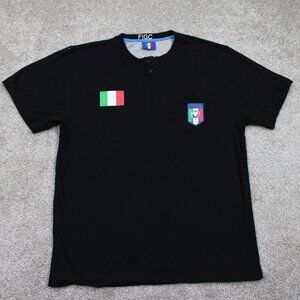 FIGC Italy Henley Shirt Mens XL Black Italia 100% Cotton Short Sleeve Pullover
